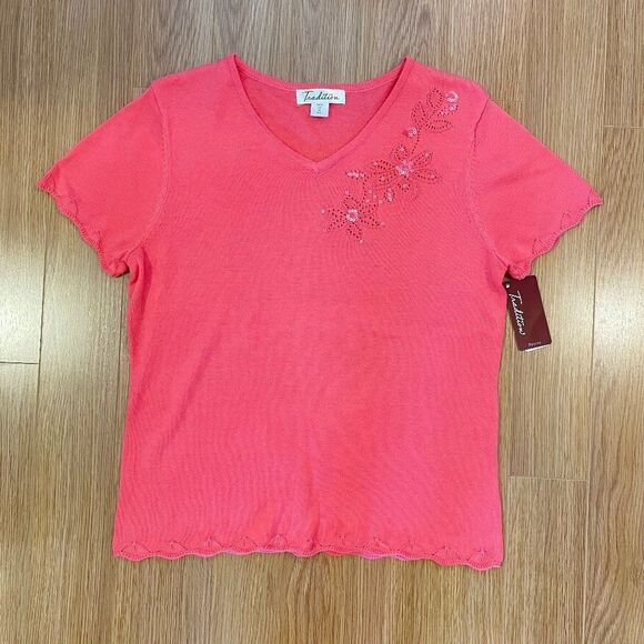 NWT Pink Floral Knit Cottagecore Tee Blouse - Picture 4 of 12